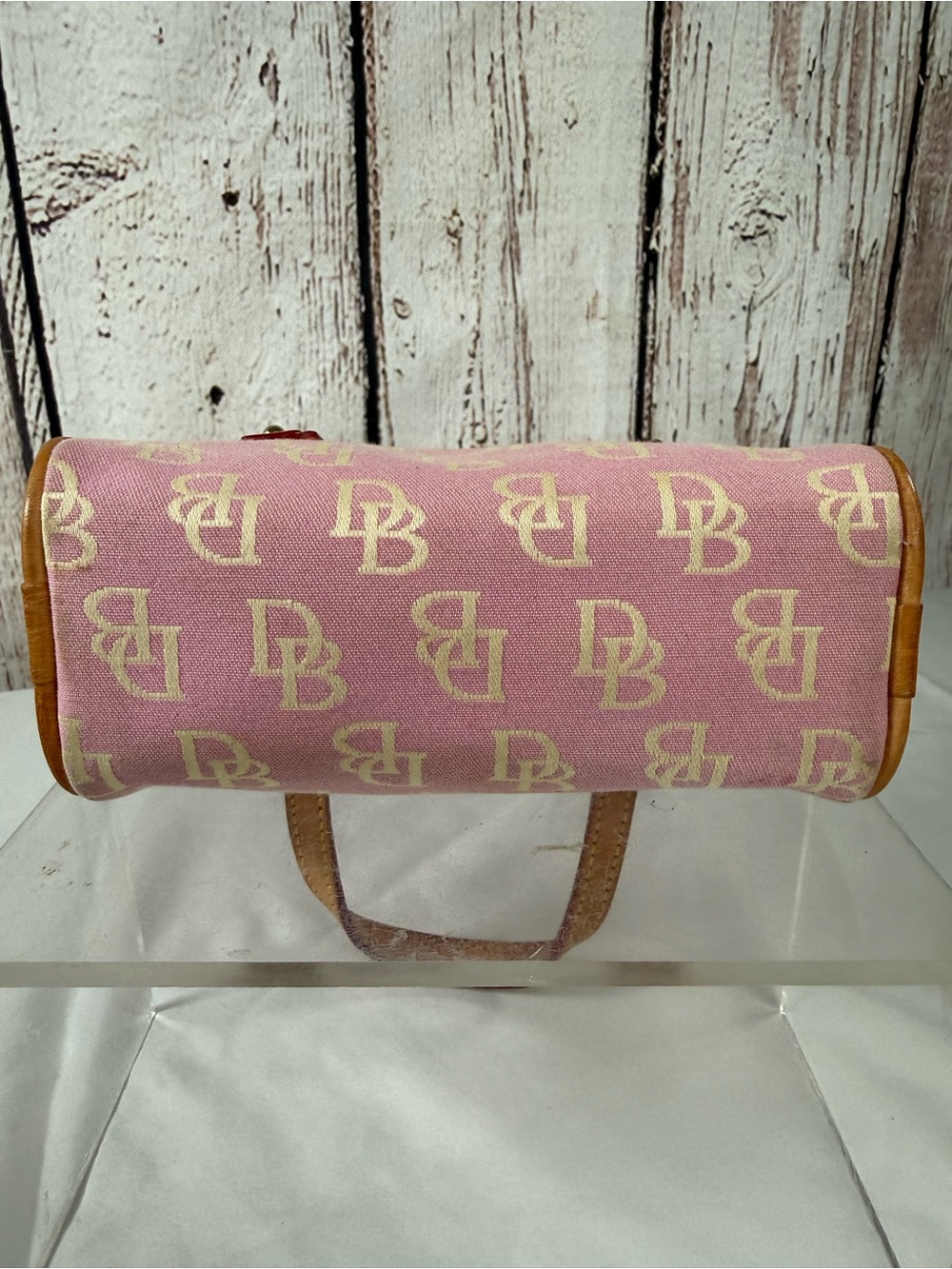 Vintage Dooney & Bourke Y2K Pink Mini Monogram Canvas Barrel Bag Purse - Picture 7 of 16
